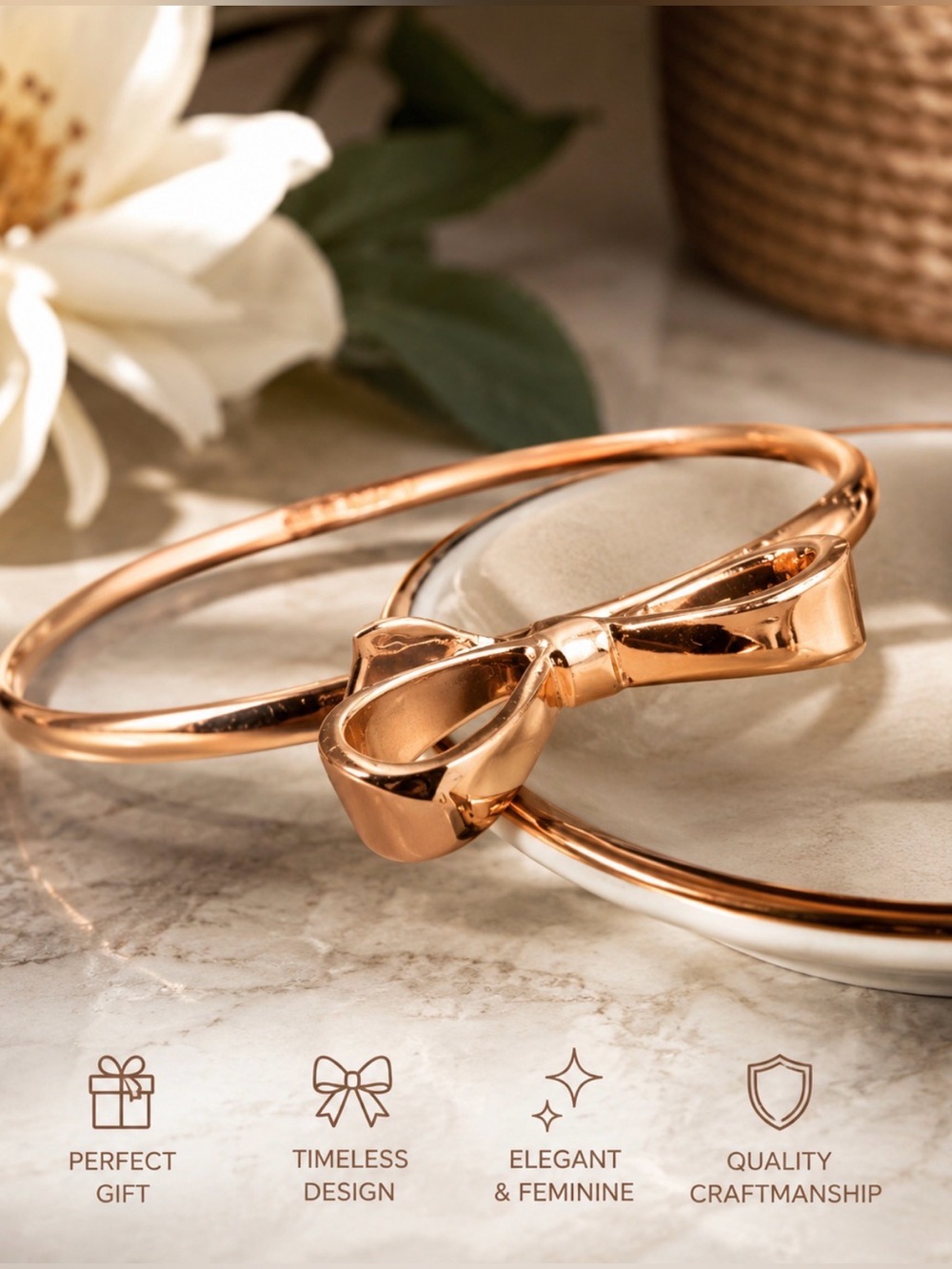 KATE SPADE ROSE GOLD TONE BOW BANGLE BRACELET CHIC TIMELESS COQUETTE GIRLY